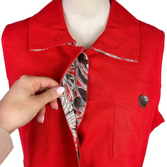 Coldwater Creek Bright Red Sleeveless Collared Button Front Woven Layering Vest - Picture 7 of 11